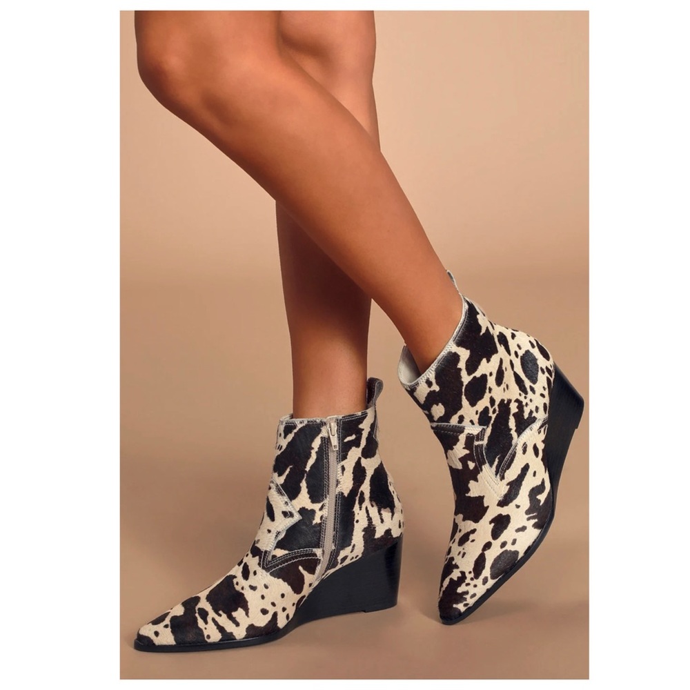 MATISSE Women’s Essentials Blackish Brown Off White Pony Fur Wedge Ankle Boot 10